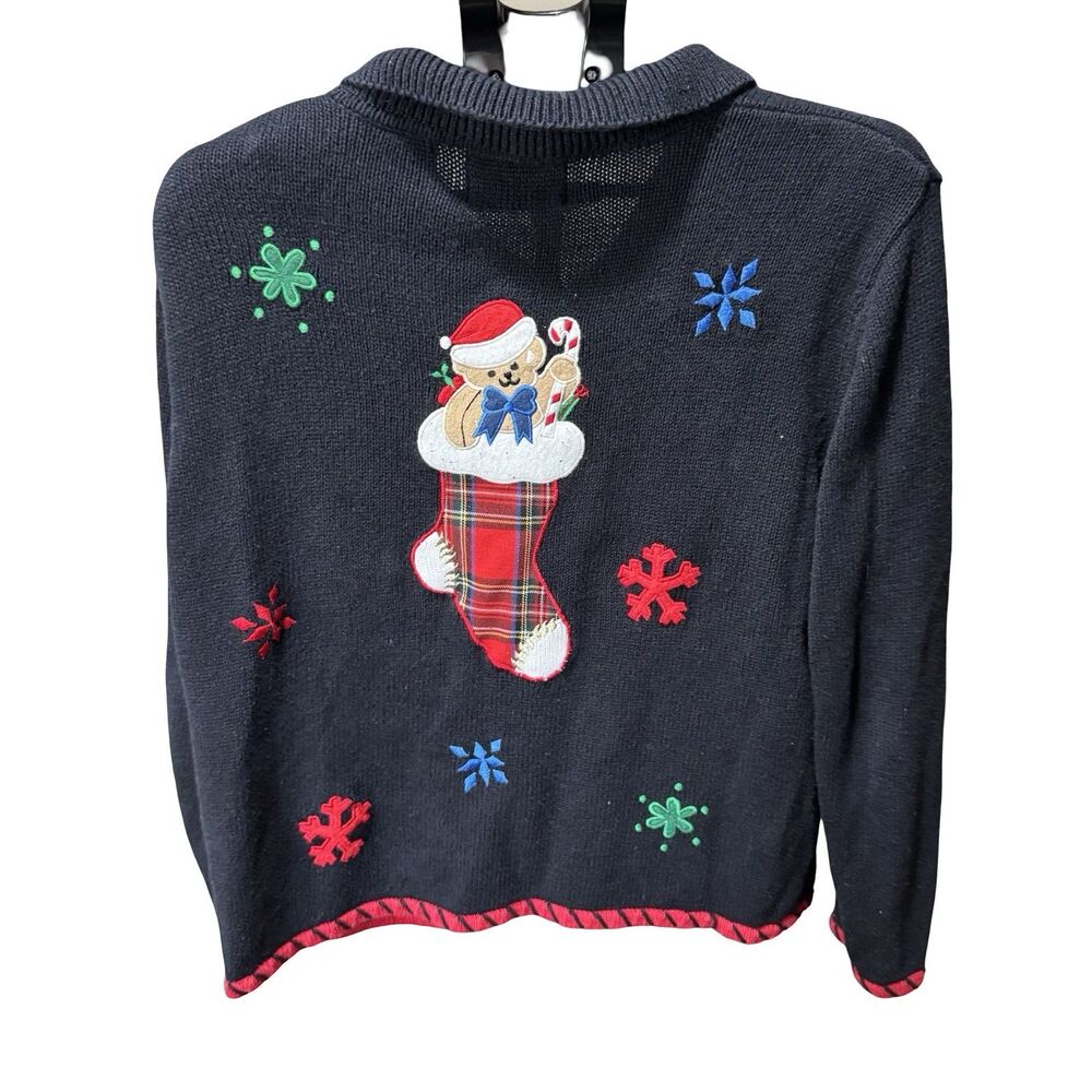 Holiday Lodge North Crest Women’s Black Full Zip Christmas Sweater Size Large - Picture 4 of 11